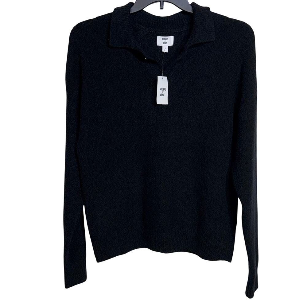 Mode of One Mens Long-Sleeve Polo Sweater Deep Black Small $70